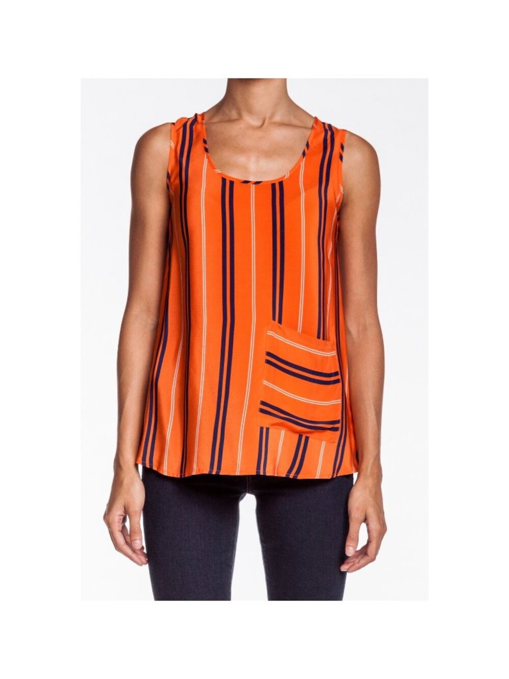 Rebecca Minkoff Tyler Blouse Top Orange Navy Striped Silk Tank NWT XS